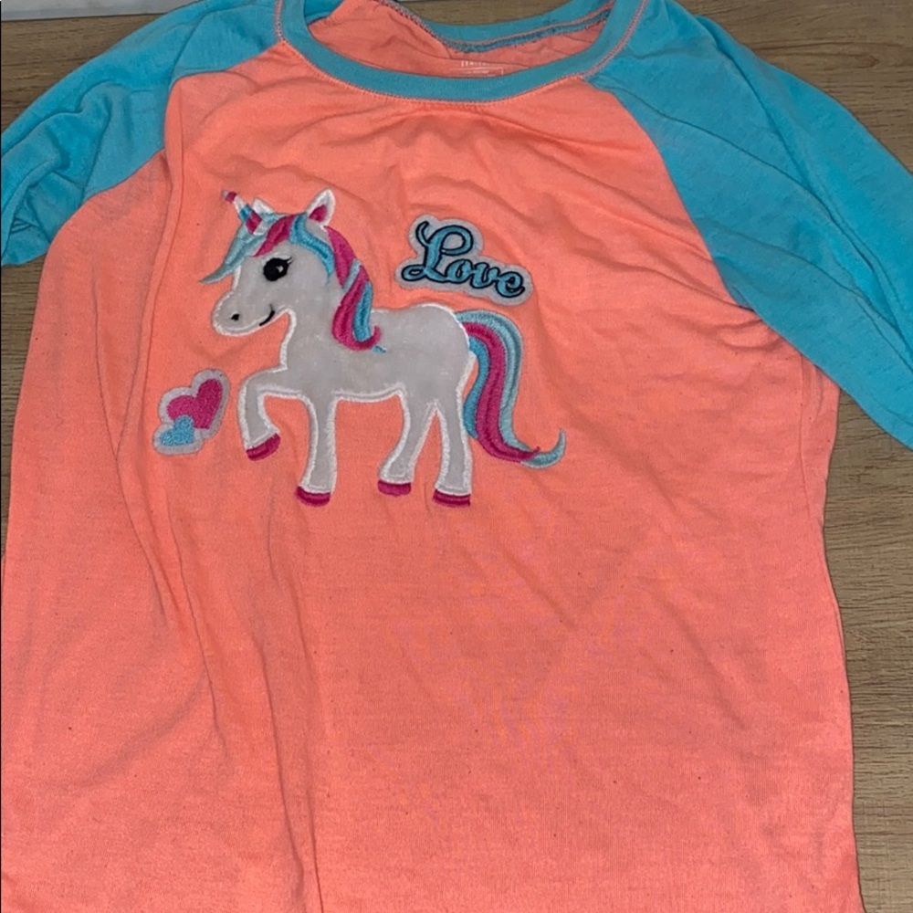 Coral and Teal Unicorn Long-Sleeve Pajama Top